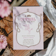 Load image into Gallery viewer, Little Cowgirl Baby Shower Invitation, Pink Gingham Western Rodeo Theme 2043