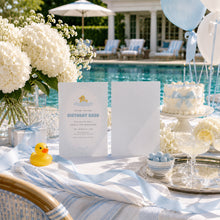 Load image into Gallery viewer, Blue Rubber Duck 1st Birthday Invitation Preppy Classic Boy Bash Template 0340