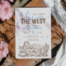 Load image into Gallery viewer, Welcome two the Wild West Birthday Invitation Cowboy Vintage Rodeo Editable Template 0336