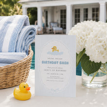 Load image into Gallery viewer, Blue Rubber Duck 1st Birthday Invitation Preppy Classic Boy Bash Template 0340