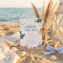 Load image into Gallery viewer, Blue Oneder the Sea Birthday Invitation Editable Pink Summer Pool Party 1st Birthday Invite 0339