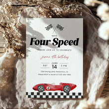 Load image into Gallery viewer, Red Four Speed Race Car 4th Birthday Invitation Editable Template 0330