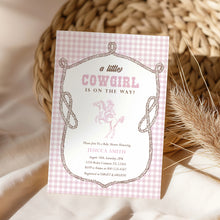 Load image into Gallery viewer, Little Cowgirl Baby Shower Invitation, Pink Gingham Western Rodeo Theme 2043