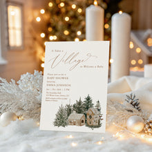 Load image into Gallery viewer, 2033 It takes a Village Winter Wonderland Baby Shower Invite, Christmas Editable template, Digital Download