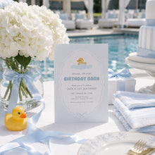 Load image into Gallery viewer, Blue Rubber Duck 1st Birthday Invitation Preppy Classic Boy Bash Template 0340