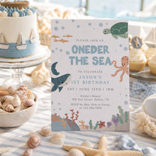 Load image into Gallery viewer, Blue Oneder the Sea Birthday Invitation Editable Pink Summer Pool Party 1st Birthday Invite 0339