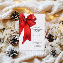 Load image into Gallery viewer, 2033 Red Bow Christmas Party Invite, Editable Holiday Gathering Template, Coquette, Digital Download