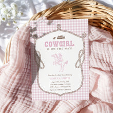 Load image into Gallery viewer, Little Cowgirl Baby Shower Invitation, Pink Gingham Western Rodeo Theme 2043