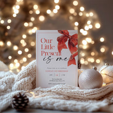 Load image into Gallery viewer, 0319 Christmas Present 1st Birthday Invitation, Red Bow Holiday Winter Birthday Party Invite