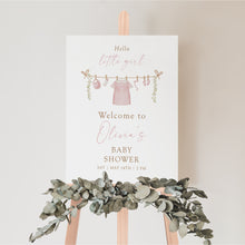 Load image into Gallery viewer, Hello Little Girl Pink Baby Shower Welcome Sign Template, Editable Digital Download 2031