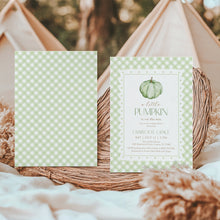 Load image into Gallery viewer, 2019 green pumpkin baby shower invitation template