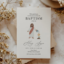 Load image into Gallery viewer, Jesus Baptism Invitation Template, Minimal Christian Boy Baptism with Watercolor Illustration 0502