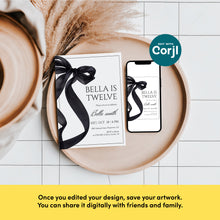 Load image into Gallery viewer, 0318 black bow birthday invitation