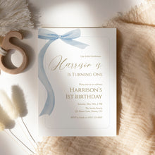Load image into Gallery viewer, Blue Little Gentleman Bow Birthday Invitation, Editable Template, Digital Download 0324