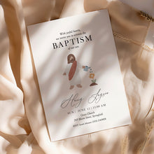 Load image into Gallery viewer, Jesus Baptism Invitation Template, Minimal Christian Boy Baptism with Watercolor Illustration 0502
