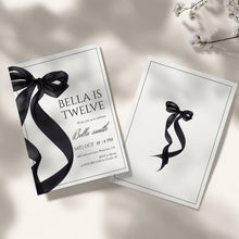Load image into Gallery viewer, 0318 black bow birthday invitation