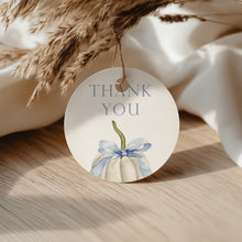 Load image into Gallery viewer, 2019 blue floral Grandmillennial pattern pumpkin favor tag template