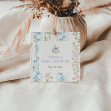 Load image into Gallery viewer, 2019 blue floral Grandmillennial pattern pumpkin favor tag template