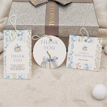 Load image into Gallery viewer, 2019 blue floral Grandmillennial pattern pumpkin favor tag template