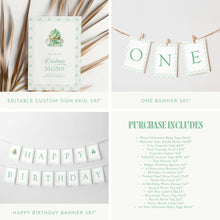 Load image into Gallery viewer, Green Lucky One Birthday Party Bundle Template, Watercolor St Patricks Clover Invitation 0804