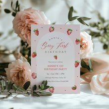 Load image into Gallery viewer, 0326 Pink Strawberry Berry 1st Birthday Photo Invite, Editable Template, Digital Download