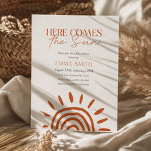 Load image into Gallery viewer, Boho Comes the Sun Baby Shower Invitation, Editable Template 2045