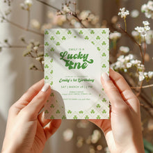 Load image into Gallery viewer, 0804 Lucky One Birthday Invitation, St. Patrick's Shamrock First Birthday Invite, Digital Download