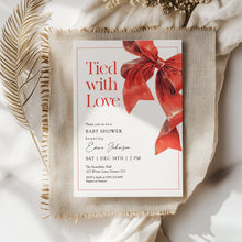 Load image into Gallery viewer, 2024 Red Bow Baby Shower Invitation, Tied with Love Baby Shower Invite, Christmas Holiday Baby Shower invitation template