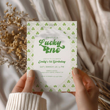 Load image into Gallery viewer, 0804 Lucky One Birthday Invitation, St. Patrick's Shamrock First Birthday Invite, Digital Download