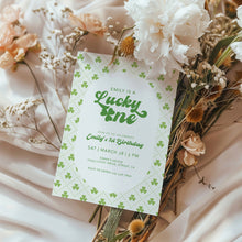 Load image into Gallery viewer, 0804 Lucky One Birthday Invitation, St. Patrick's Shamrock First Birthday Invite, Digital Download