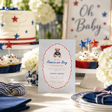 Load image into Gallery viewer, All American Boy Baby Shower Invitation | Fourth Of July Summer Template 2046