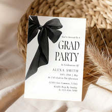 Load image into Gallery viewer, Black Bow Graduation Party Invite Coquette Preppy Girl Chic Editable Template 0808