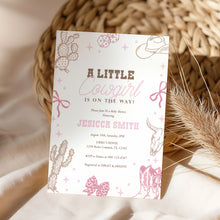 Load image into Gallery viewer, Little Cowgirl Baby Shower Invitation, Pink Western Rodeo Evite Template 2043
