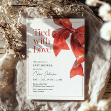 Load image into Gallery viewer, 2024 Red Bow Baby Shower Invitation, Tied with Love Baby Shower Invite, Christmas Holiday Baby Shower invitation template