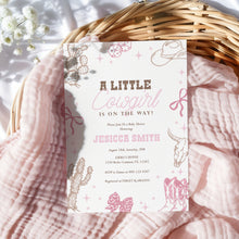 Load image into Gallery viewer, Little Cowgirl Baby Shower Invitation, Pink Western Rodeo Evite Template 2043