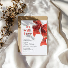 Load image into Gallery viewer, 2024 Red Bow Baby Shower Invitation, Tied with Love Baby Shower Invite, Christmas Holiday Baby Shower invitation template