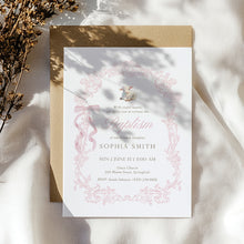 Load image into Gallery viewer, Pink Lamb Baptism Invitation Template, Floral Christian Girl Baptism Invite 0502