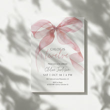 Load image into Gallery viewer, 0318 pink watercolor bow birthday invitation