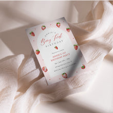 Load image into Gallery viewer, 0326 Pink Strawberry Berry 1st Birthday Photo Invite, Editable Template, Digital Download