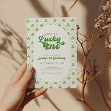 Load image into Gallery viewer, 0804 Lucky One Birthday Invitation, St. Patrick's Shamrock First Birthday Invite, Digital Download