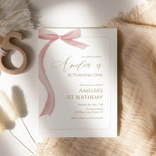 Load image into Gallery viewer, Pink Bow Birthday Invitation, Editable Template, Coquette Girls' Birthday, Digital Download 0324