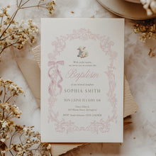 Load image into Gallery viewer, Pink Lamb Baptism Invitation Template, Floral Christian Girl Baptism Invite 0502