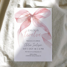 Load image into Gallery viewer, 0318 pink watercolor bow birthday invitation