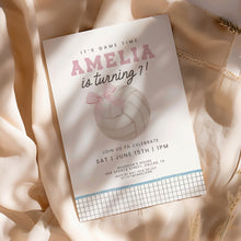 Load image into Gallery viewer, Pink Volleyball Birthday Invitation Editable Template, Coquette Bow Girl Sports Party Invite 0337