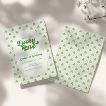 Load image into Gallery viewer, 0804 Lucky One Birthday Invitation, St. Patrick's Shamrock First Birthday Invite, Digital Download