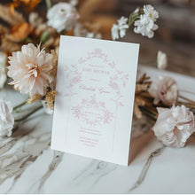 Load image into Gallery viewer, Corjl editable pink minimal tolie de jouy baby shower invitation template 2015