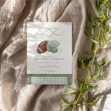 Load image into Gallery viewer, 0325 Sage green Our Little Quarterback's First Down Birthday Invitation Template, Digital Download