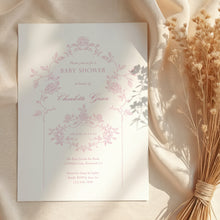 Load image into Gallery viewer, Corjl editable pink minimal tolie de jouy baby shower invitation template 2015