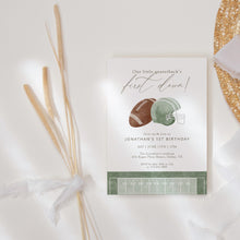 Load image into Gallery viewer, 0325 Sage green Our Little Quarterback's First Down Birthday Invitation Template, Digital Download