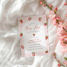 Load image into Gallery viewer, 0326 Pink Strawberry Berry 1st Birthday Photo Invite, Editable Template, Digital Download